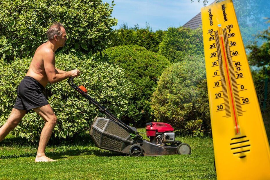 what temperature is too hot to mow the lawn